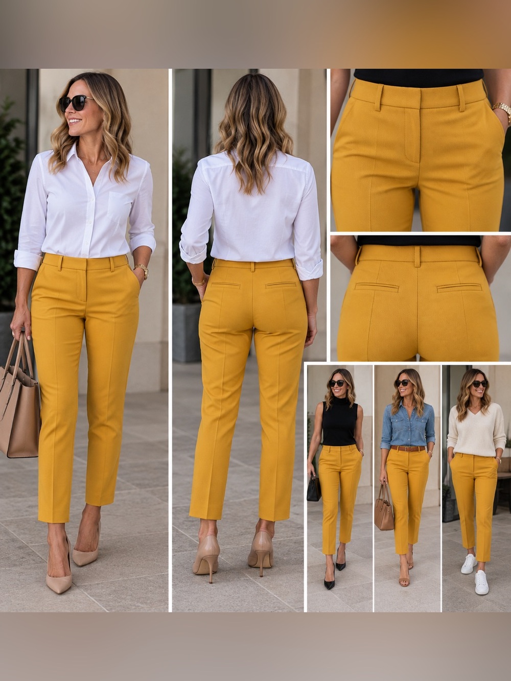 Express Columnist Ankle mid-rise Mustard Straight-Leg Work Pants - Women 4